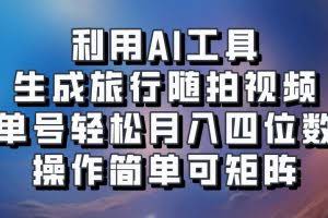 利用AI工具生成旅行随拍视频，单号轻松月入四位数，操作简单可矩阵