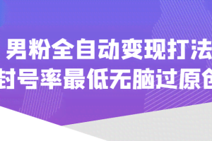 价值1980的男粉全自动变现打法，封号率最低无脑过原创