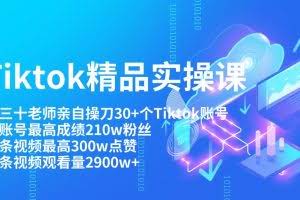 Tiktok精品实操课 ，亲自操刀30+个Tiktok账号，单账号210w粉丝和单视频300w点赞