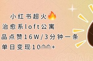 小红书超火的治愈系loft公寓，单条作品点赞16W，3分钟一条，单日变现数张