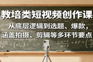 教培类短视频创作课：从底层逻辑到选题、爆款，涵盖拍摄、剪辑等多环节要点
